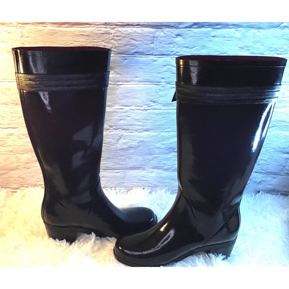 Kate Spade Shinny Black Rubber Rain Boots Women’s SZ 8 - Picture 3 of 6